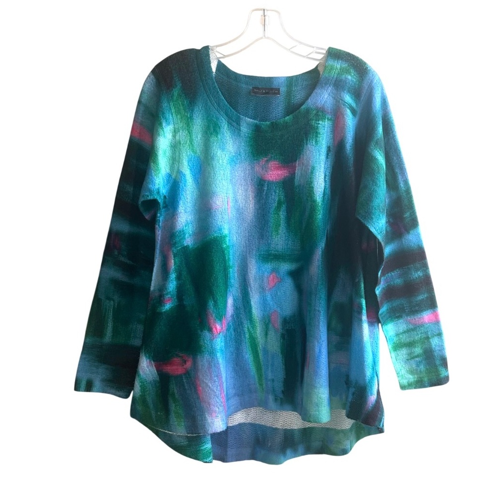 Nally & Millie Watercolor Print Crew Neck Long Sleeve Top